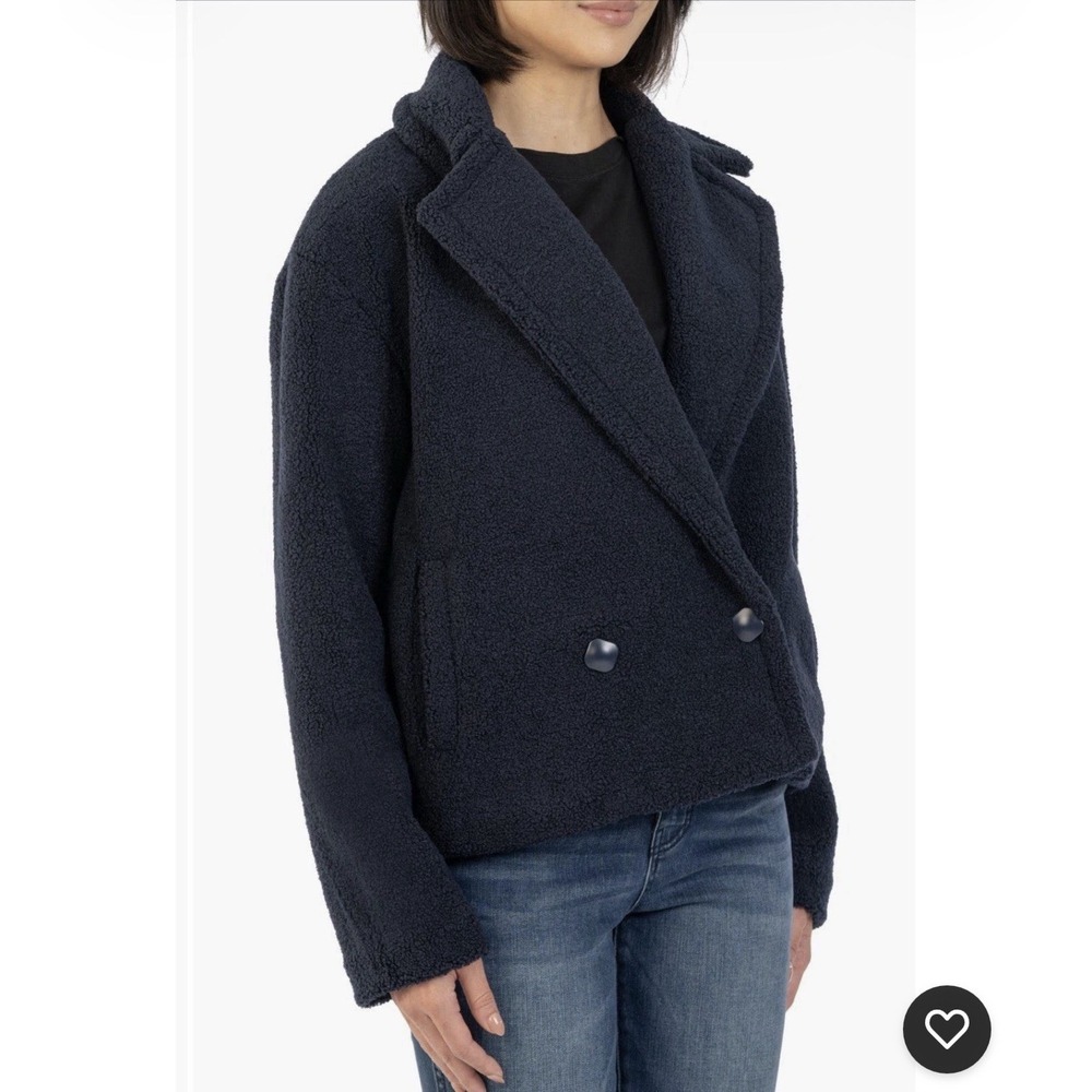 Kut From The Kloth Fleece‎ Emaline Double Breasted Jacket Navy XS Relaxed Fit